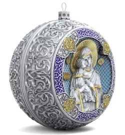 Набор подарочный с шарами и иконой "Казанская Божья Матерь" из серебра, 2 шара